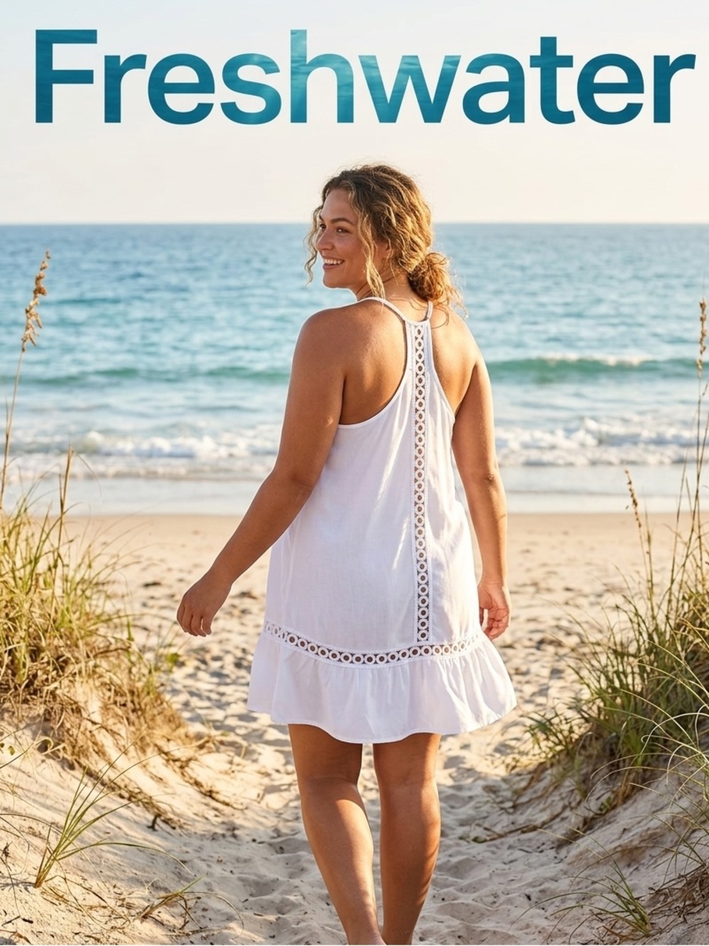 Freshwater White Lace-Trim Racerback Swim Cover Up